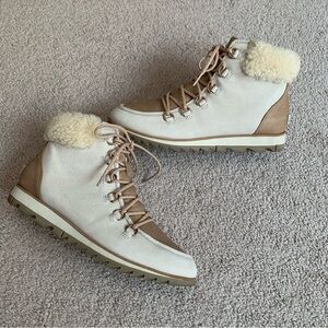 SOREL Harlow Lace Lux Booties Metallic Blush/Cream Women’s Size 9